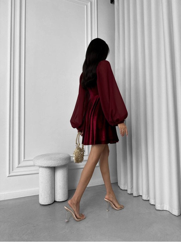 Ошатна оксамитова сукня бордового кольору 30140