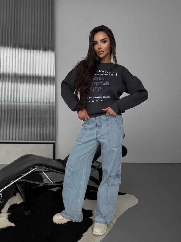 Жіночий теплий світшот графiтового кольору 30143