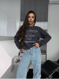 Жіночий теплий світшот графiтового кольору 30143