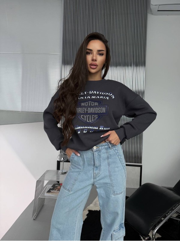 Жіночий теплий світшот графiтового кольору 30143