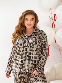 Жіночий шовковий домашній комплект бежевого кольору 30164