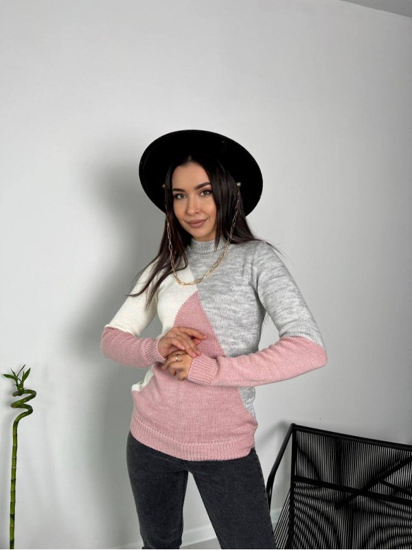 Жіночий вовняний светр розово-сірого кольору 30174