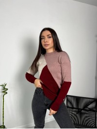 Жіночий вовняний светр бордово-пудрового цвета 30176
