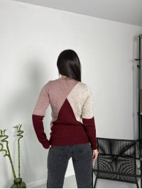 Жіночий вовняний светр бордово-пудрового цвета 30176