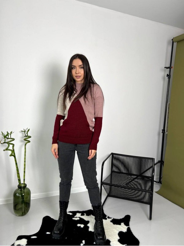 Жіночий вовняний светр бордово-пудрового цвета 30176