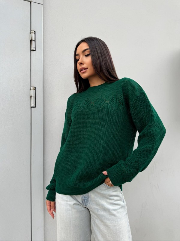 Класичний жіночий светр смарагдового кольору 30184