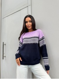 Жіночий універсальний светр синьо-бузкового кольору 30190