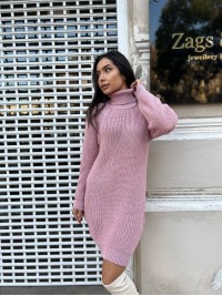 В'язана сукня зі стійкою пудрового кольору 30203