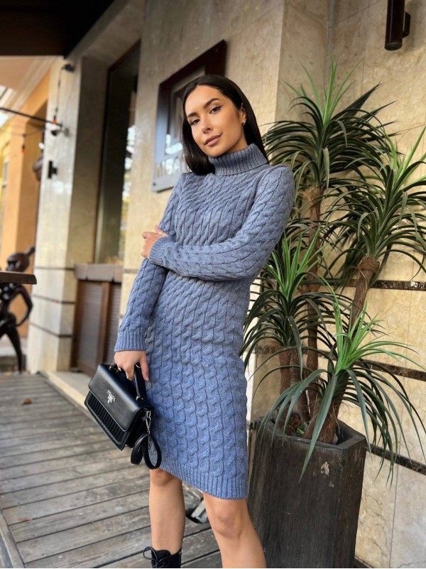 В'язана сукня з горловиною сiрого кольору 30210