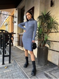 В'язана сукня з горловиною сiрого кольору 30210