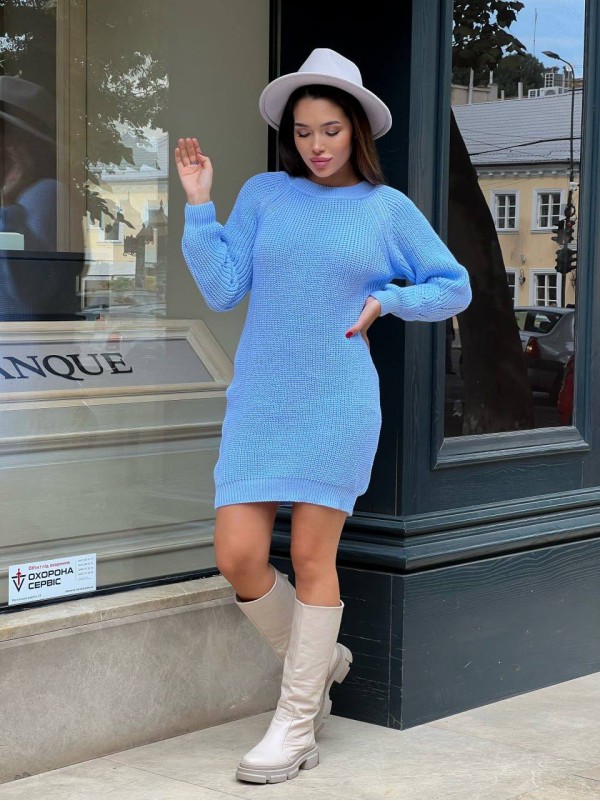 В'язана сукня міні блакитного кольору 30233