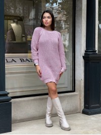 В'язана сукня міні пудрового кольору 30236