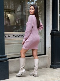 В'язана сукня міні пудрового кольору 30236