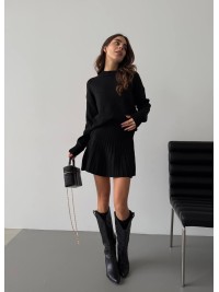 Жіночий теплий костюм 2-ка зі спідницею чорного кольору 30260