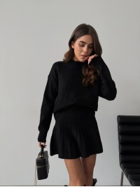 Жіночий теплий костюм 2-ка зі спідницею чорного кольору 30260