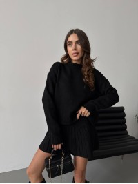 Жіночий теплий костюм 2-ка зі спідницею чорного кольору 30260