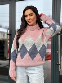 Жіночий теплий светр із горловиною рожевого кольору 30268