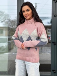 Жіночий теплий светр із горловиною рожевого кольору 30268