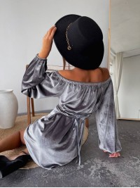 Оксамитова сукня міні з корсетом сірого кольору 30276