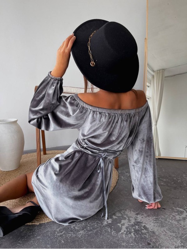 Оксамитова сукня міні з корсетом сірого кольору 30276