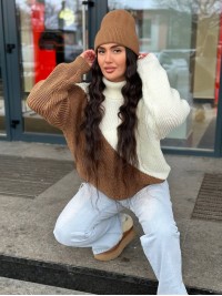 Сукня міні з дрібної в'язки кавового кольору 30293