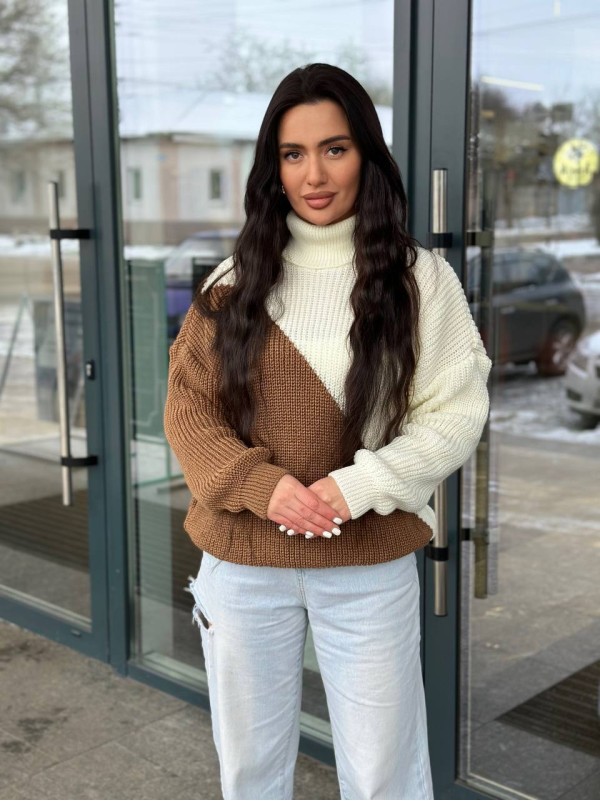 Сукня міні з дрібної в'язки кавового кольору 30293