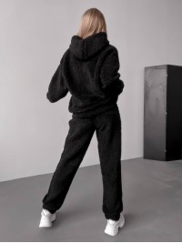 Жіночий теплий костюм з хутра Тедді чорного кольору 30297