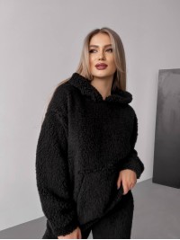 Жіночий теплий костюм з хутра Тедді чорного кольору 30297