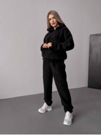 Жіночий теплий костюм з хутра Тедді чорного кольору 30297