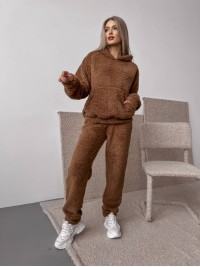 Жіночий теплий костюм з хутра Тедді коричневого кольору 30298