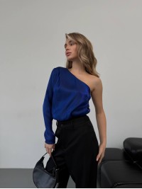 Шовковий боді на одне плече синього кольору 30320