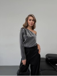 Шовковий боді на одне плече срiбного кольору 30321