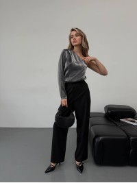 Шовковий боді на одне плече срiбного кольору 30321