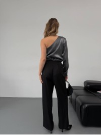 Шовковий боді на одне плече срiбного кольору 30321