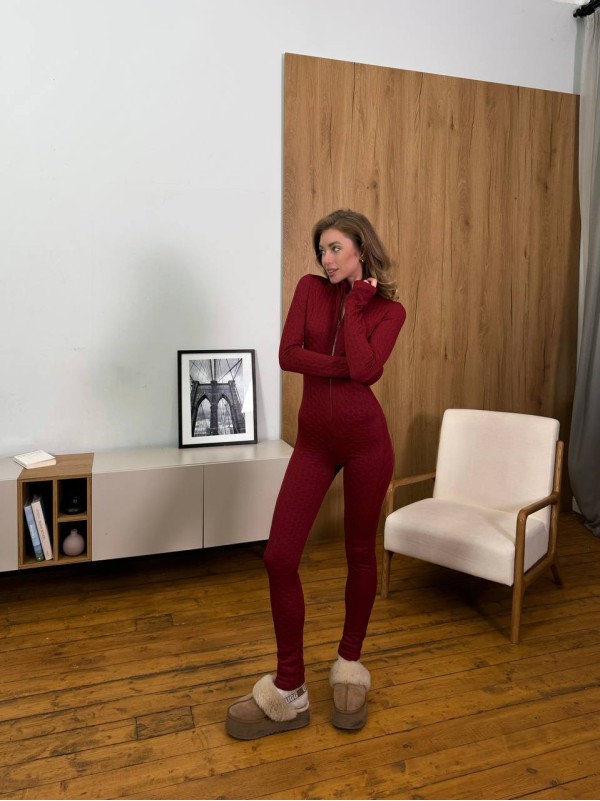 Жіночий комбінезон із трикотажу бордового кольору 30324