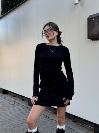 Сукня міні в рубчик чорного кольору 30332