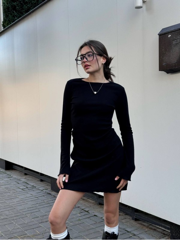 Сукня міні в рубчик чорного кольору 30332