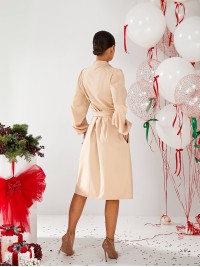 Класична сукня міді на гудзиках бежевого кольору 30338