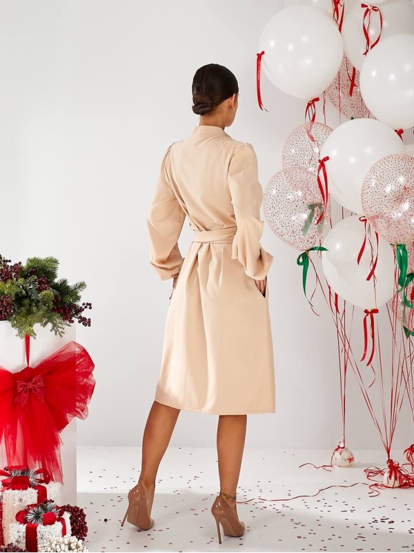 Класична сукня міді на гудзиках бежевого кольору 30338
