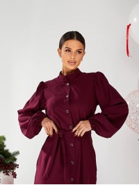 Класична сукня міді на гудзиках бордового кольору 30339