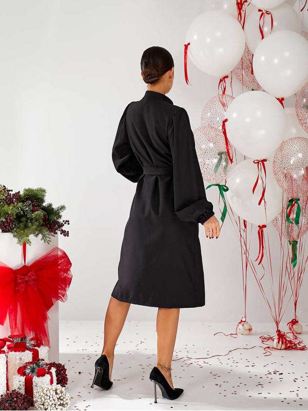 Класична сукня міді на гудзиках чорного кольору 30340