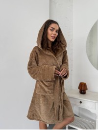 Жіночий махровий халат кавового кольору 30343