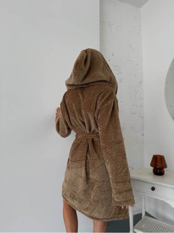 Жіночий махровий халат кавового кольору 30343