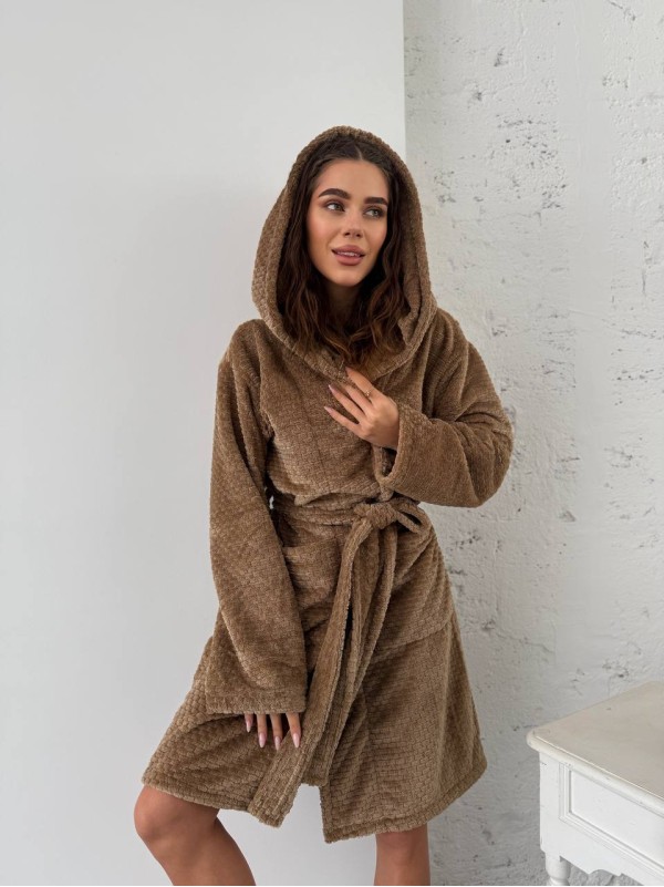 Жіночий махровий халат кавового кольору 30343