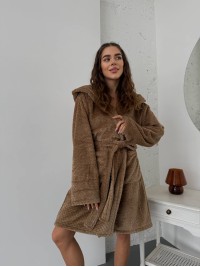 Жіночий махровий халат кавового кольору 30343