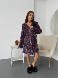 Жіночий махровий халат з написом графітового кольору 30344