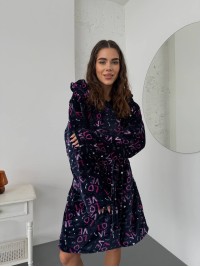 Жіночий махровий халат з написом синього кольору 30345