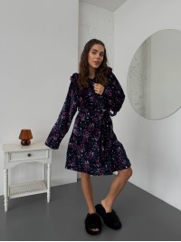 Жіночий махровий халат з написом синього кольору 30345