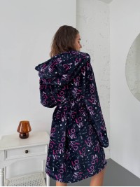 Жіночий махровий халат з написом синього кольору 30345