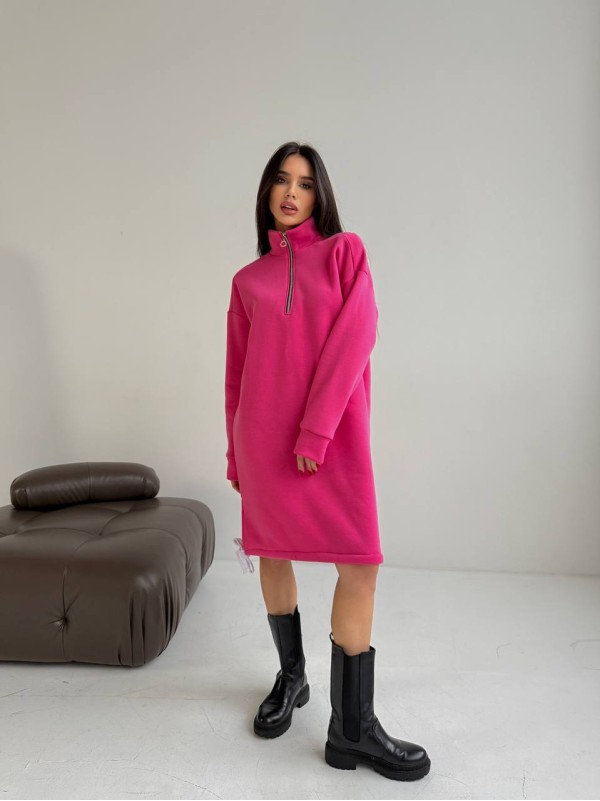 Тепла сукня на флісі малинового кольору 30403